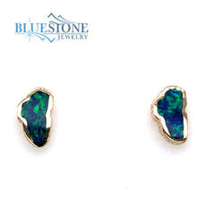 Small 14 Karat Yellow Gold Stud Earrings with 2 Lake Tahoe Lab Created
