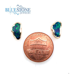 Small 14 Karat Yellow Gold Stud Earrings with 2 Lake Tahoe Lab Created