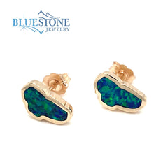 Small 14 Karat Yellow Gold Stud Earrings with 2 Lake Tahoe Lab Created