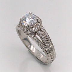 Platinum Hand Engraved Engagement Ring-size 6.5 (Past, Present & Future)**50%OFF**