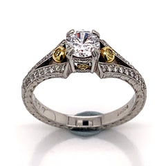 Platinum & 18K Yellow Gold Engagement Ring w/ Yellow Diamonds & White Diamonds