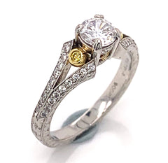 Platinum & 18K Yellow Gold Engagement Ring w/ Yellow Diamonds & White Diamonds