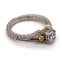 Platinum & 18K Yellow Gold Engagement Ring w/ Yellow Diamonds & White Diamonds