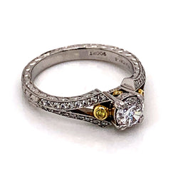 Platinum & 18K Yellow Gold Engagement Ring w/ Yellow Diamonds & White Diamonds