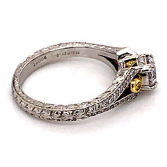 Platinum & 18K Yellow Gold Engagement Ring w/ Yellow Diamonds & White Diamonds