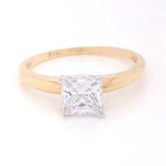 14K Yellow and White Gold Engagement Ring w/ a 6mm Princess Cut CZ