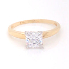 14K Yellow and White Gold Engagement Ring w/ a 6mm Princess Cut CZ