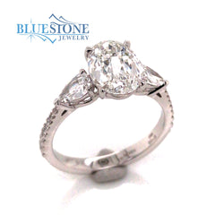 14K White Gold Engagement Ring w/ a 1.41ct Specialty Oval Cut LG Diamond(size 6)