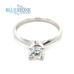 14K White Gold Solitaire Engagement Ring with One 0.74 Carat Round Lab Grown Diamond