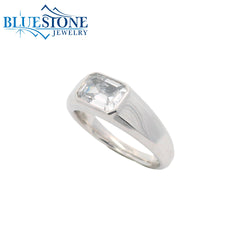 14KWG Engagement Ring w/ 2.00ct Bezel Emerald LAB Diamond- Size 6.5