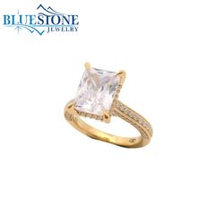 14KWG Pave Engagement Ring w/ 4.00ct Radiant LAB Diamond- Size 6.5