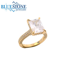 14KWG Pave Engagement Ring w/ 4.00ct Radiant LAB Diamond- Size 6.5