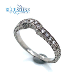 Platinum Engraved Diamond Wedding Band- size 6.5