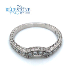 Platinum Engraved Diamond Wedding Band- size 6.5