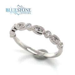 14 Karat White Gold Wedding Band or Fashion Ring with 13 Round Natural