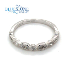 14 Karat White Gold Wedding Band or Fashion Ring with 13 Round Natural