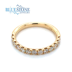 14 Karat Yellow Gold Wedding Band or Fashion Ring with 13 Round Natura