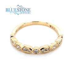 14 Karat Yellow Gold Wedding Band or Fashion Ring with 18 Round Natura