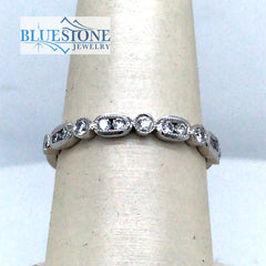 14 Karat White Gold Ring with 9 Diamonds - Sz. 6.75