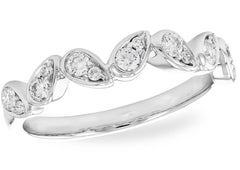 14KT White Gold Bezel Pear Wedding Band with Diamonds- Size 6.75