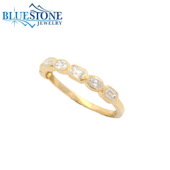 14KYG LAB-Diamond Band w/ 7 Emerald/Oval Cut - Sz. 7.25