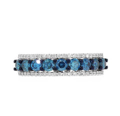 14kt White Gold Ring with Blue and White Diamonds- Size 7