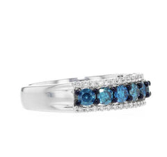 14kt White Gold Ring with Blue and White Diamonds- Size 7