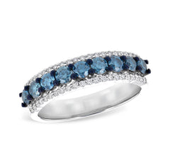 14kt White Gold Ring with Blue and White Diamonds- Size 7