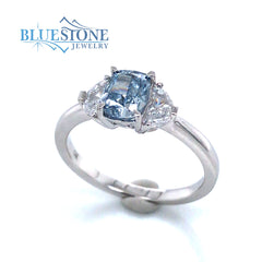 14kt White Gold Ring with Blue and White Diamonds- Size 7