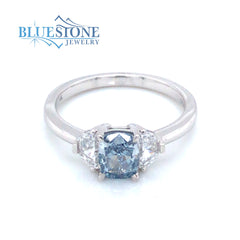 14kt White Gold Ring with Blue and White Diamonds- Size 7