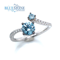 14kt White Gold Ring with Blue and White Diamonds- Size 7