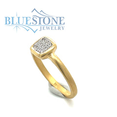 14K Yellow Gold Matte-Finished Ring w/ 0 09cttw Diamonds-Size 6.75
