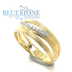 14K Yellow Gold Tree Bark Matte Finished Ring w/ 0 10cttw Diamonds-Size 7