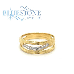 14K Yellow Gold Tree Bark Matte Finished Ring w/ 0 10cttw Diamonds-Size 7