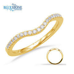 14K Yellow Gold Curved Wedding Band with Diamonds-size 6.5