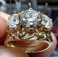 Estate Made by Bob Roberts:  14K Yellow Gold People 3 Diamond Ring Set