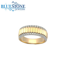 14K Yellow & White Gold Bar & Diamond Ring- Size 7