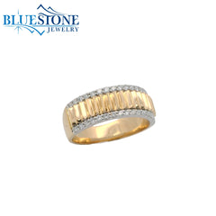 14K Yellow & White Gold Bar & Diamond Ring- Size 7