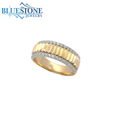 14K Yellow & White Gold Bar & Diamond Ring- Size 7