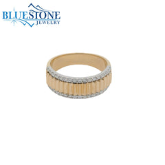 14K Yellow & White Gold Bar & Diamond Ring- Size 7