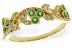 14KYG 'Flower & Vine' Ring w/ Emeralds & Diamonds - Size 7