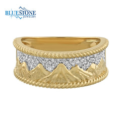 14kt Yellow Gold Mountain Ring with Diamonds- Size 6.5