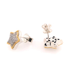 Silver & Gold Star Earrings with Diamonds