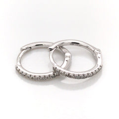 14K White Gold Huggie Earrings with Diamonds