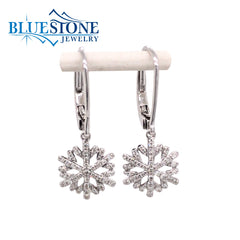 14 Karat White Gold Lever-back Snowflake Earrings with 0.19 Carats Tot