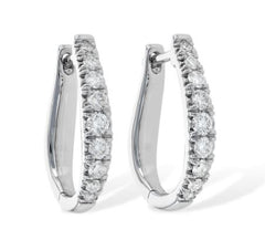 14 Karat White Gold Huggy Hinged Hoop Earrings with 18 Round Diamonds