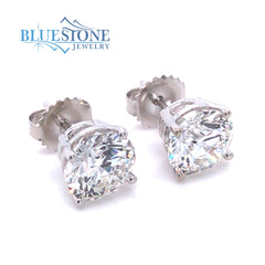 14 Karat White Gold Diamond Stud Earrings at 4.02 Carat Total Weight