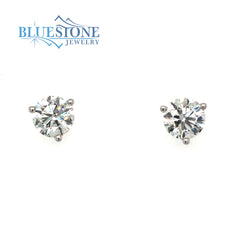 14 Karat White Gold Three Prong Stud Earrings at 4.0 Carat Total Weight of Diamonds