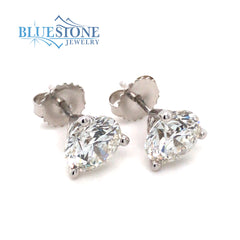 14 Karat White Gold Three Prong Stud Earrings at 4.0 Carat Total Weight of Diamonds