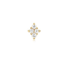 14K Yellow Gold Flat Back Single Stud Earring with 4 Diamonds
